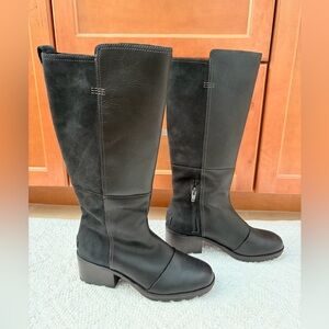 Sorel Black Leather and Suede Mid-Calf Heeled Boots-Waterproof
